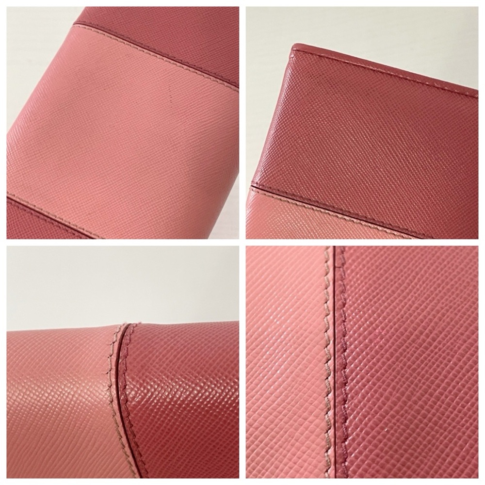 Prada pink saffiano leather two tone stripe gold hardware long wallet - Picture 6 of 14